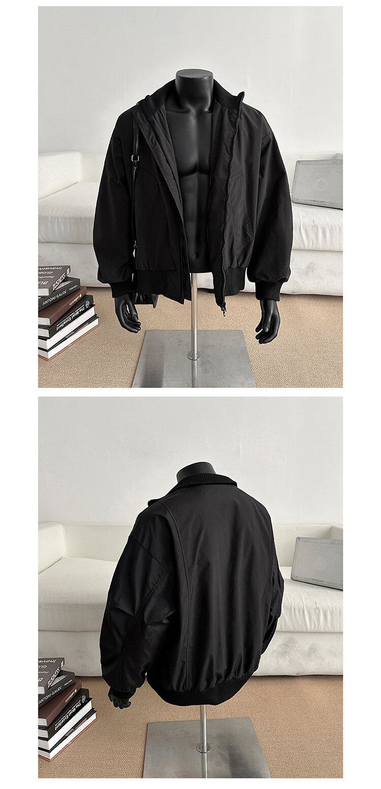 American Retro Silhouette Bomber Jacket Men's Spring And Autumn New Trendy Brand Stand-up Collar Baseball Jersey Short Top_voghion.com