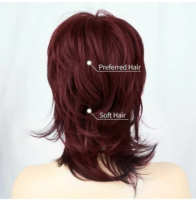 99J Ekte hår Mullet-parykk Pixie Cut-parykker 70-80-tallet Uten blonder foran Parykk med lugg Kort, raggete lagdelt Parykk til fest, cosplay-bruk_voghion.com