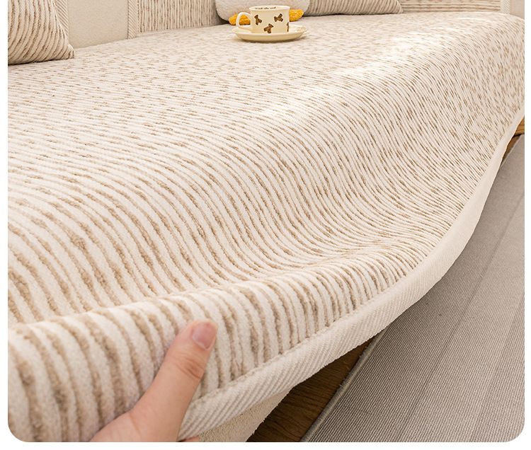 Fodera per cuscino del divano in ciniglia di alta qualità - Protezione antiscivolo ed elastica per divani componibili (disegno a righe) - Elegante decorazione per la casa in toni neutri_voghion.com
