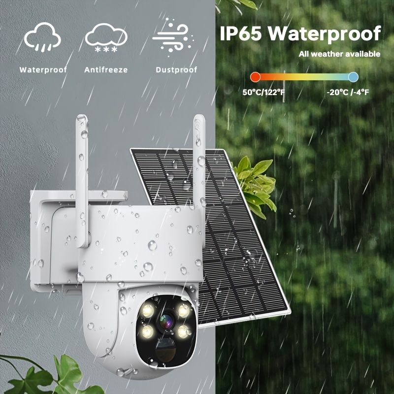 Solar Outdoor Security Camera , Spotlight Alarm, PIR Motion Detection, IP65 Waterproof, Night Vision, Gimbal, Rechargeable Battery, Outdoor Use_voghion.com