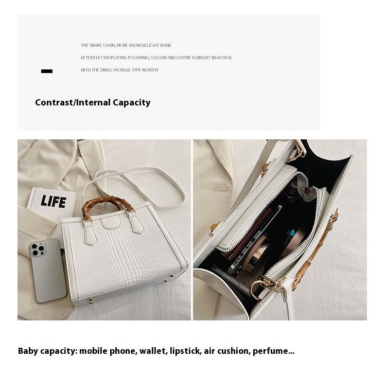 2024 New Tote Bag Women's Bag Foreign Trade Leisure Large Capacity Crocodile Pattern Bag Women's Bamboo Handbag_voghion.com