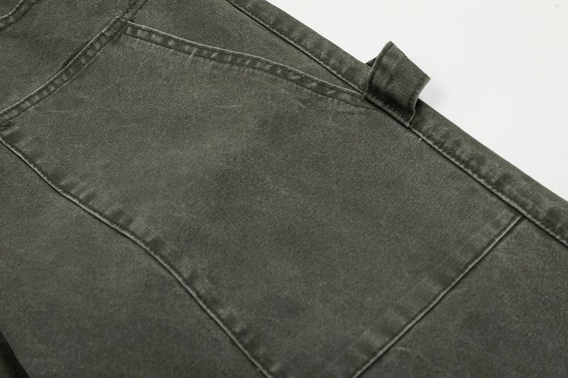 Gewaschene Cargo-Jeans mit mehreren Taschen im amerikanischen Stil für Herren, Street Fashion Ins, lockere, lässige, einfarbige, gerade lange Hosen_voghion.com