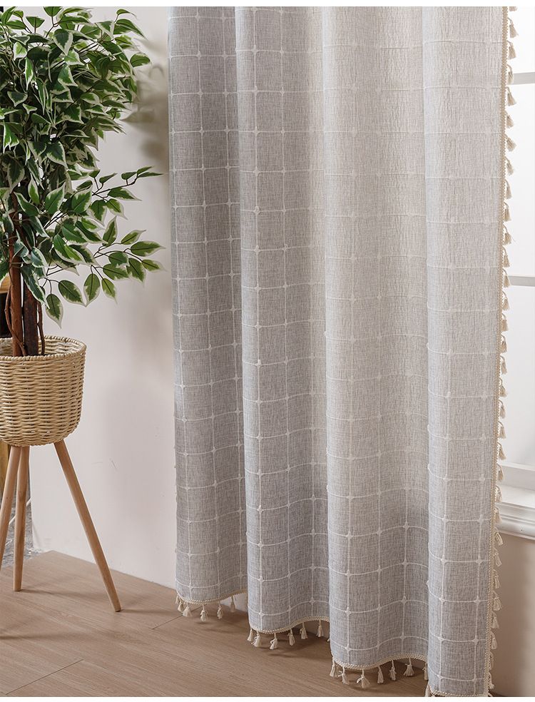 Modern Semi-Sheer Embroidered Curtains For Living Room & Bedroom, Poly-Cotton Blend Light Filtering Drapes In Serene Gray & Sunset Orange, 3 Sizes_voghion.com