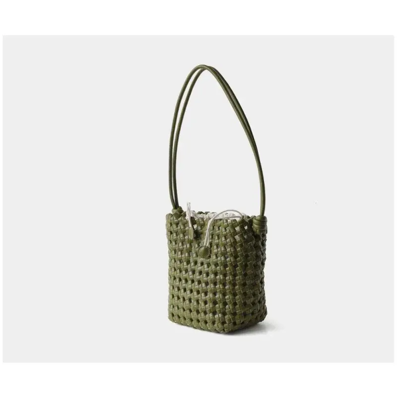 2025 neue Nische Vintage Französisch Echtes Leder Woven Rindsleder Hohl Mini Frauen Handtasche Schulter Crossbody Eimer Tasche_voghion.com