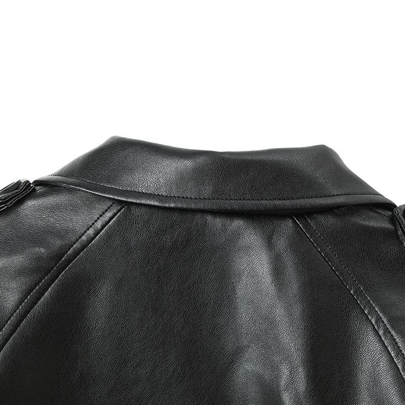 Giacca in pelle sintetica da donna alla moda - Vestibilità oversize, cintura in vita, stile streetwear (nero/bianco, S/M/L/XL)_voghion.com