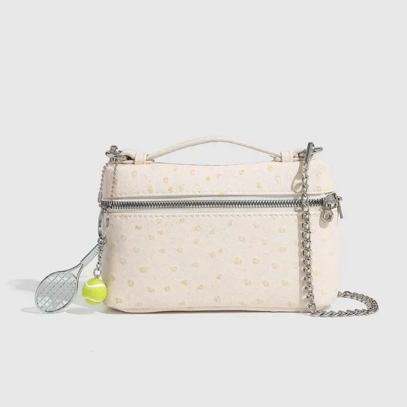 Ostrich Pattern Box Racing Bowling Handbag Casual Single Shoulder Crossbody Chain Women's Bag_voghion.com