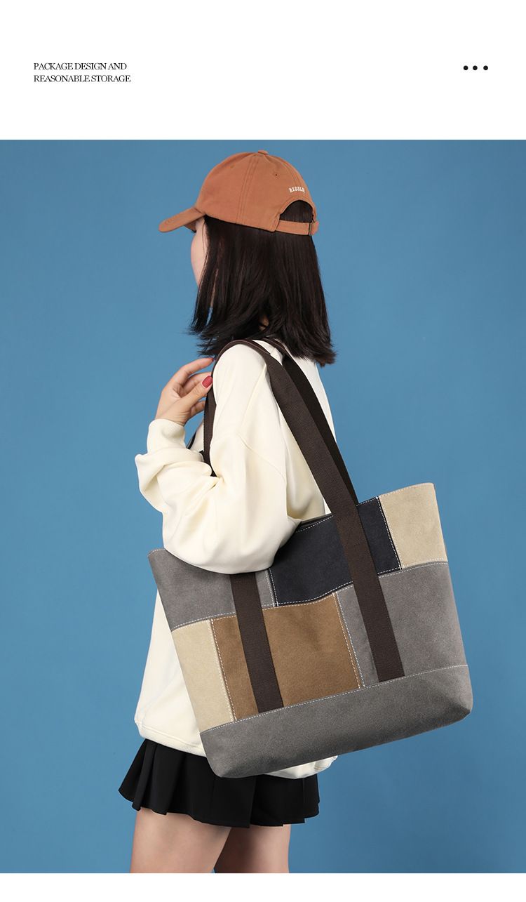 Borsa a tracolla da donna, grande capacità, alla moda, in tinta unita, in tela, retrò, a tracolla_voghion.com