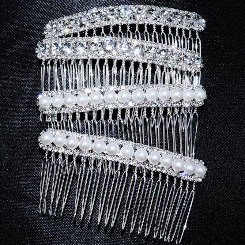 Diamante alla moda e semplice, pettine con frangia di perle e inserti di strass, eleganti accessori per forcine per capelli_voghion.com