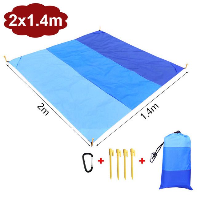 200x210CM Grote strandmat Anti-zandvrij strandlaken Anti-zand stranddeken Pocket Picknick 4 Anker Wind Prevent Zandbestendige mat_voghion.com