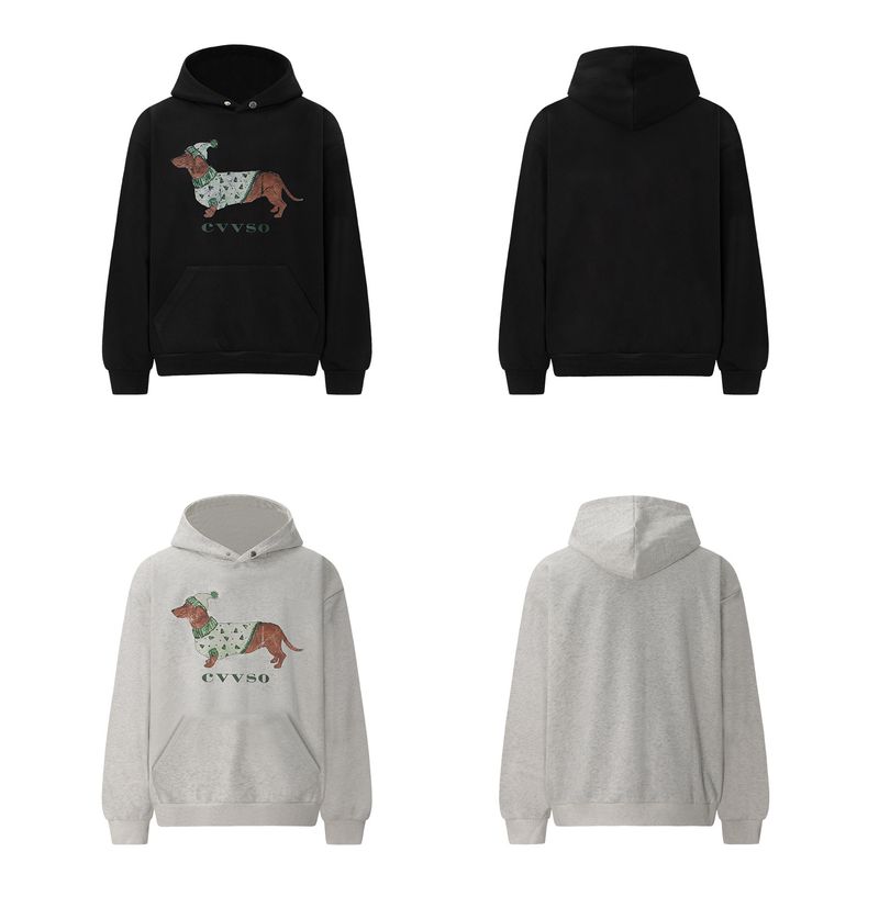 Sweat à capuche imprimé teckel américain automne hiver unisexe tendance ample style Miu décontracté_voghion.com