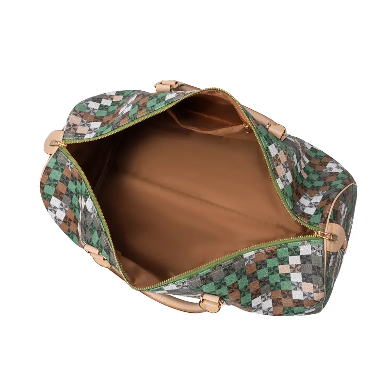 Designer Bag Free Shipping Geometric Checkered Duffle Bag With Adjustable Strap And Top Handles_voghion.com