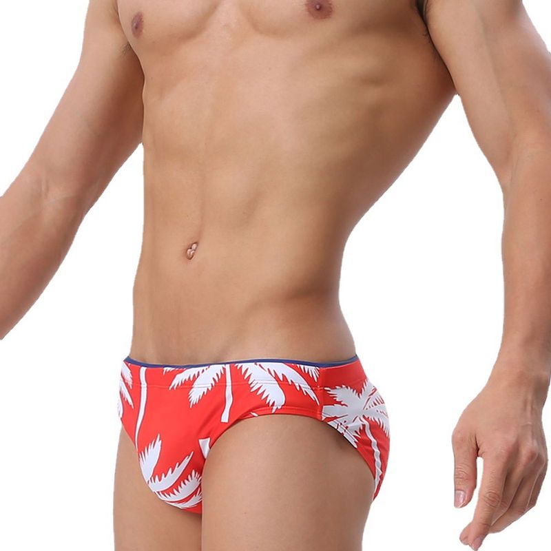 UXH Men's Swim Trunks With Cup Fashion Coconut Tree Print Beach Vacation Style Sexy Triangle_voghion.com