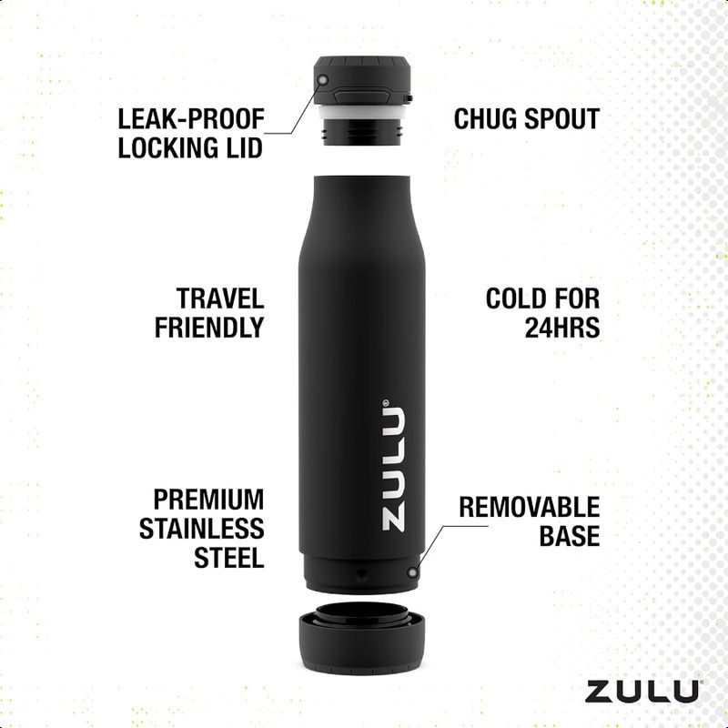 ZULU Ace Vacuum Insulated Stainl Steel Water Bottle With Chug Spout LeakProof Locking Lid And Removable Base For School_voghion.com