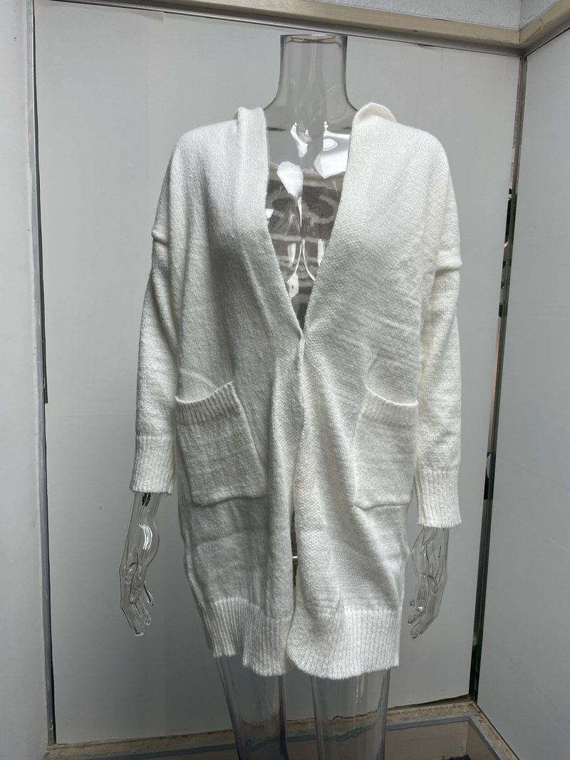 Women's Clothing Autumn and Winter New Cardigan Lapel Hooded Long Wool Loose Sweater Jacket_voghion.com