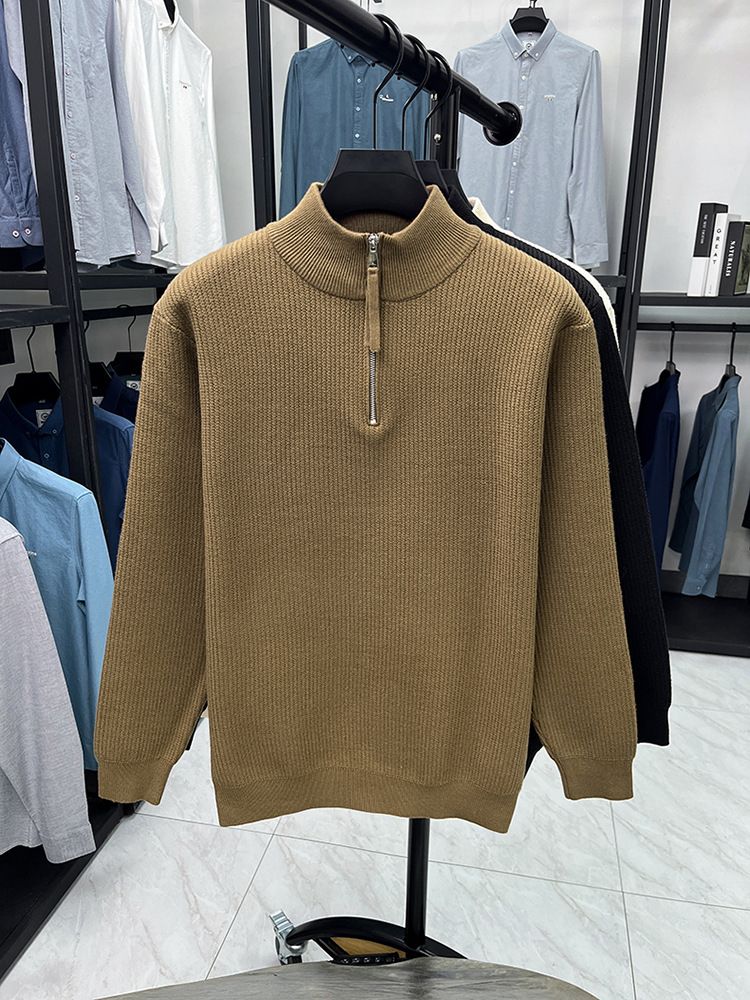 Herren-Strickpullover mit Stehkragen und halbem Reißverschluss – Trendiger Freizeitpullover für Herbst & Winter, klassisches Lagenteil_voghion.com