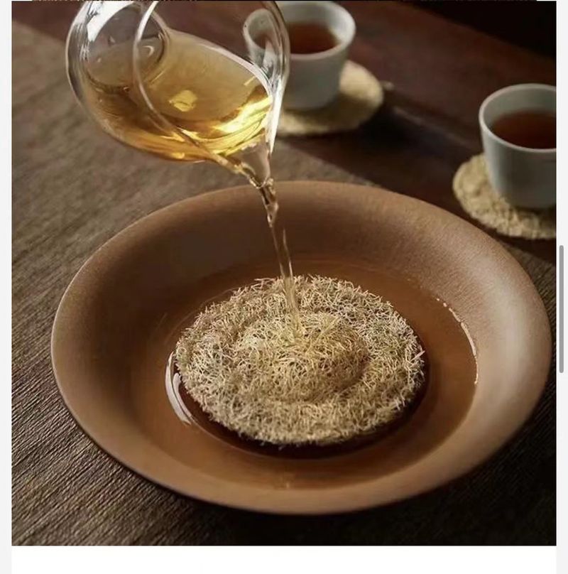 Absorbent Loofah Pot Yixing Teapot Mat, Tea Ceremony Accessories, Heat Insulation Rattan Woven Base Mat_voghion.com