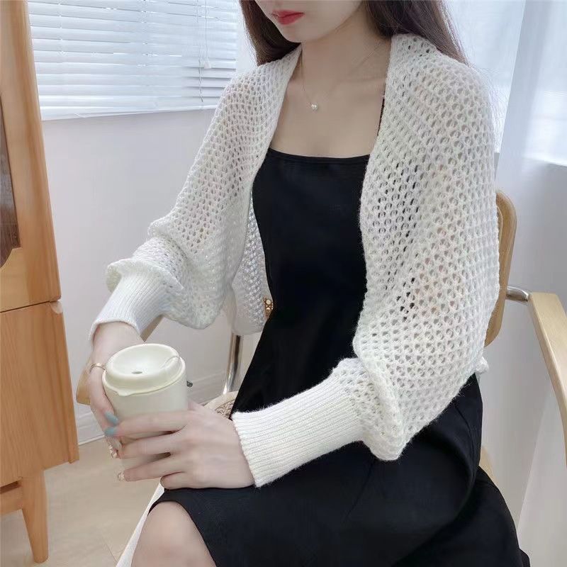K Long-sleeve Air-conditioning Cardigan; Versatile New Knitted Shawl; Ice Silk Thin Mesh Cardigan._voghion.com