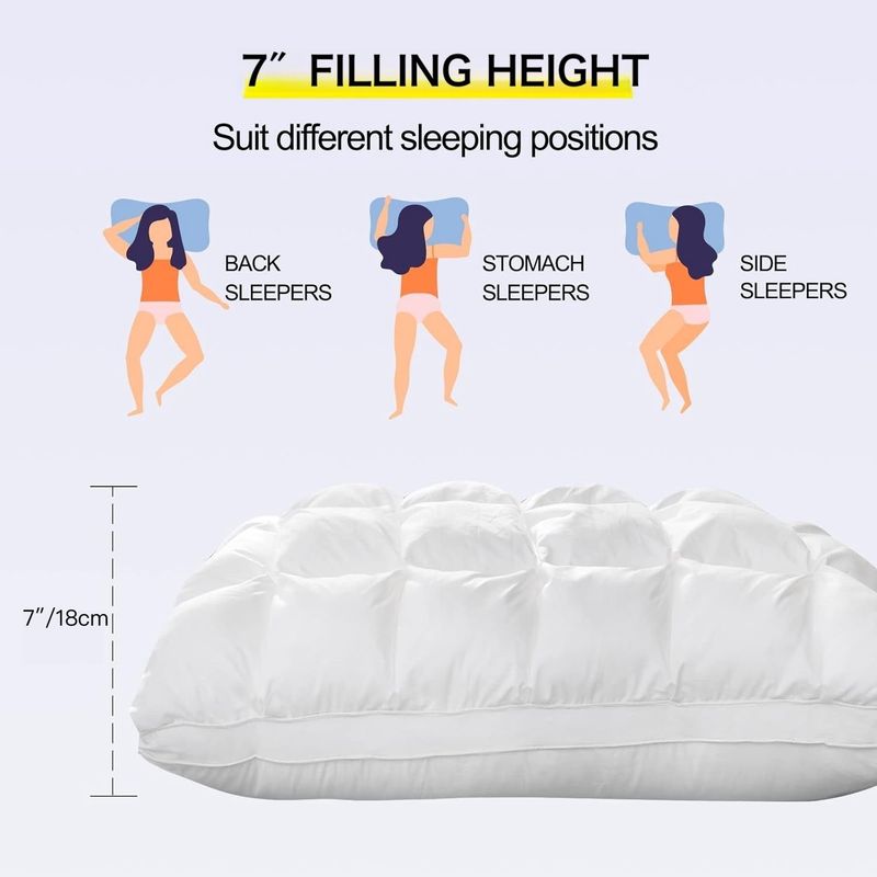 Soft Pillows Queen Size For Sleeping, Support Bed Pillows,Goose Down Filled Pillow For Bed, Home,Luxury Hotel Pillows For Side, Back And Stomach Sleepers, Pack Of 1_voghion.com