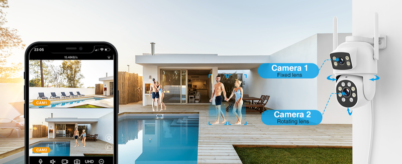 Dual Lens Security Camera Outdoor, 2.5K/6MP WiFi Outdoor Cameras for Home Security with Auto Tracking, Human Detection, 30m Color Night Vision_voghion.com