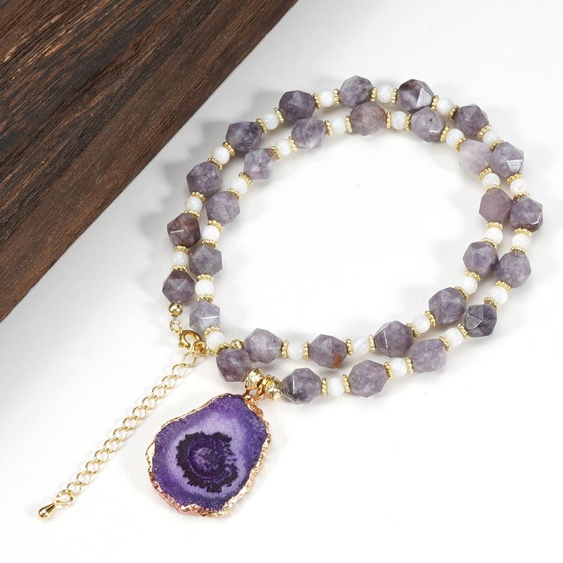 Ciondolo in ametista conchiglia 8 cm taglio ametista pietra naturale collana clavicola catena personalità versatile elegante stile ins_voghion.com