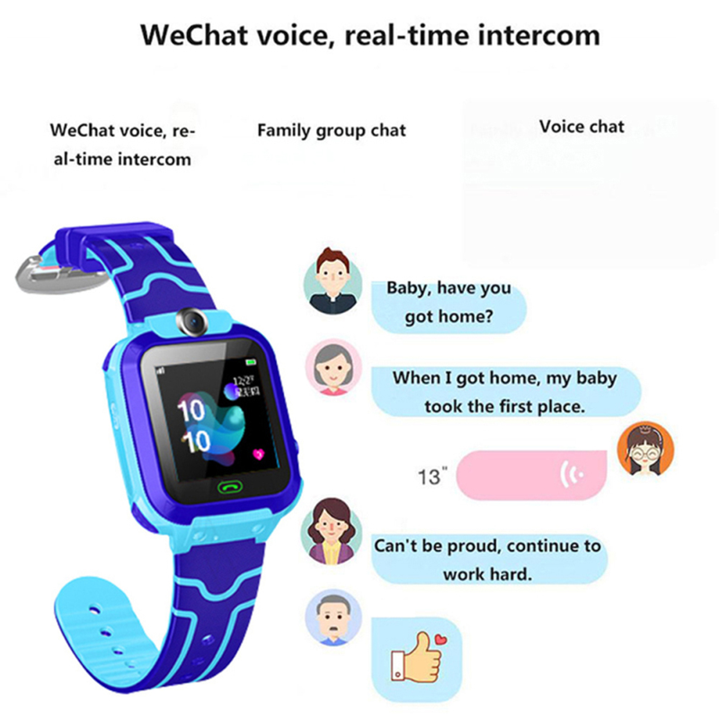 RXshengtai Q12B SOS Llamada telefónica LBS Posicionamiento Despertador Reloj Inteligente de Seguridad para niños Pulsera-Azul_voghion.com