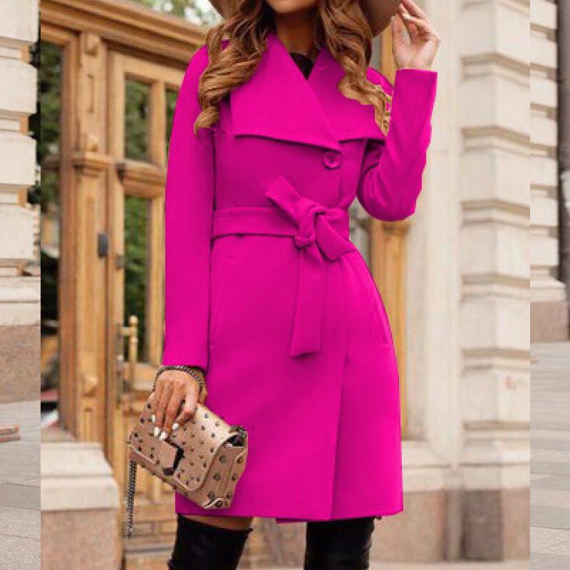 Winter dames slim fit lange mouwen grote revers wollen jas, taille riem_voghion.com