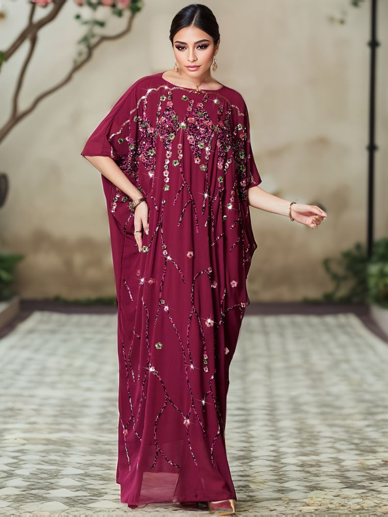 Hand-Embroidered Beaded Cape Dress With 3D Floral Details - Elegant Long Evening Gown_voghion.com
