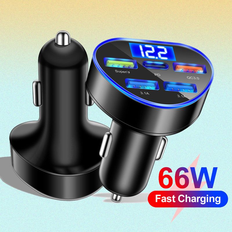 Music Festival  66W super fast in digital display 5-port with voltage charger, one to five multi port car charging_voghion.com