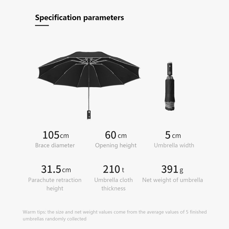 Windproof Folding Umbrella With LED Light Lively Life Inverted Umbrella With Teflon Coating And Reflective Stripe 10 Reinforced Ribs_voghion.com