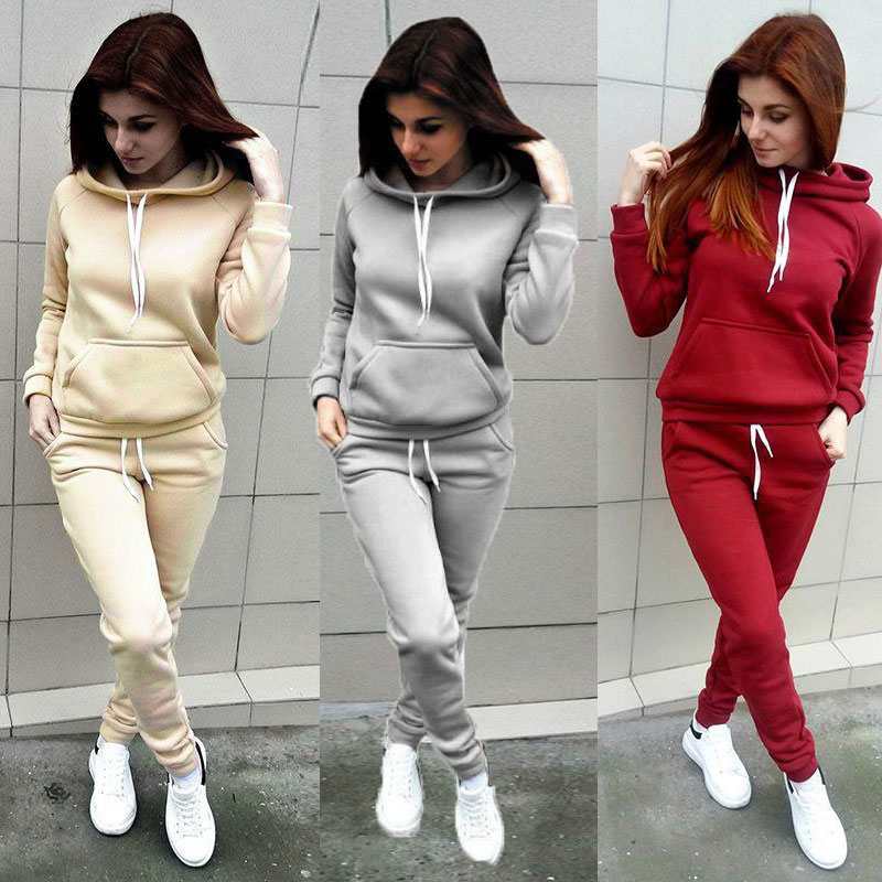 Femmes surdimensionné pulls sweats décontracté pantalons longs costume de sport fille femme hiver sweats à capuche deux pièces ensembles survêtement_voghion.com