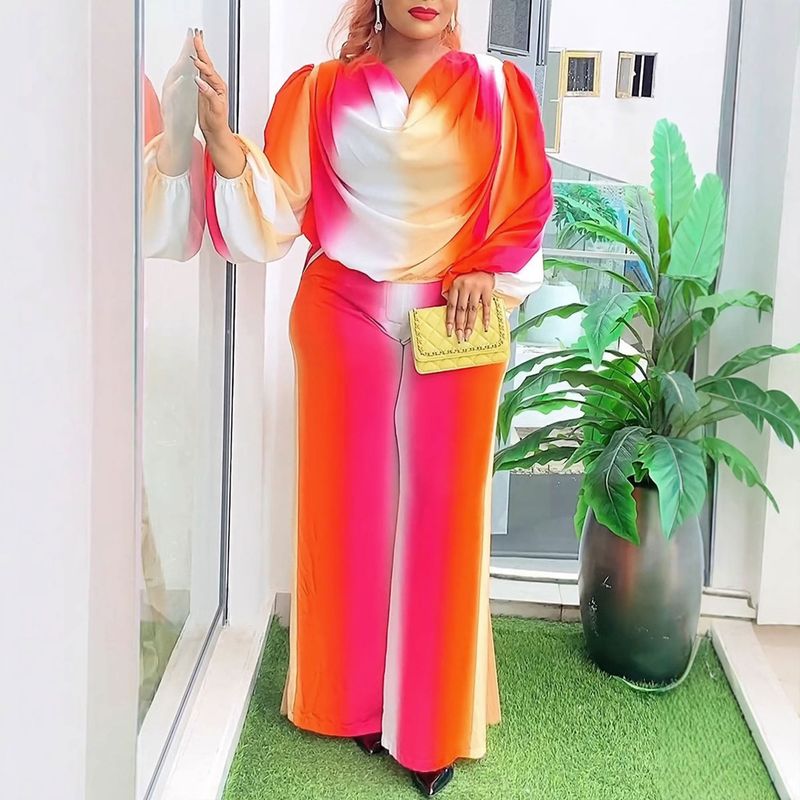 Women's Clothing Printed Swing Collar Wide Leg Pants Suit_voghion.com