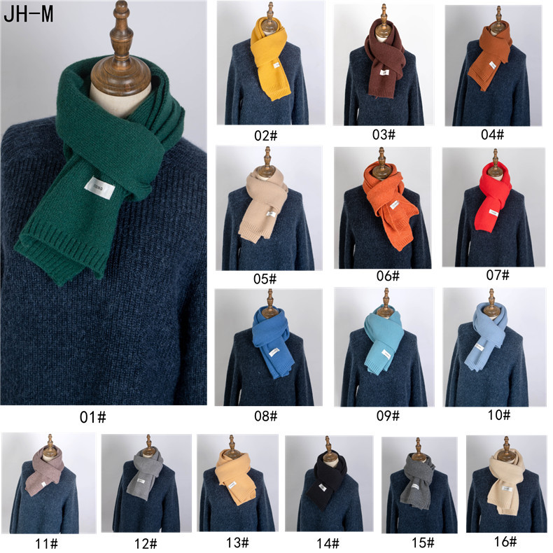 21 New Autumn Winter Woolen Korean Edition Male and Female Student Couple Acrylic Label Knitted Solid Color Scarf_voghion.com