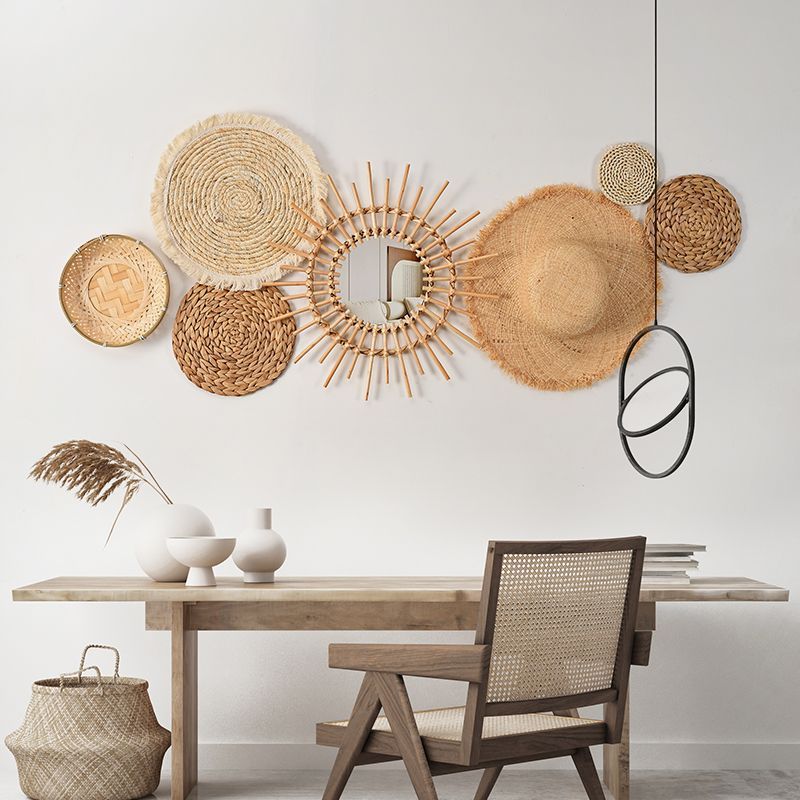 Nordic handgeweven rotan wanddecoratie - ronde boho geweven wanddecoratie voor woonkamer en Airbnb_voghion.com