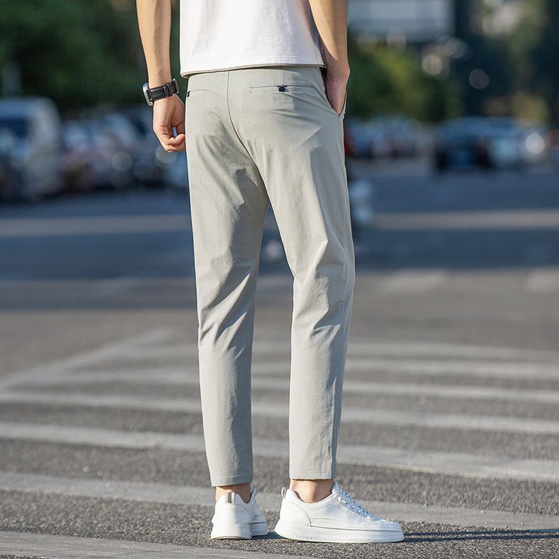805 Ice Silk Thin Nine-Point Casual Pants Men Slim Fit Elastic Versatile High-End Business Trousers Summer New_voghion.com