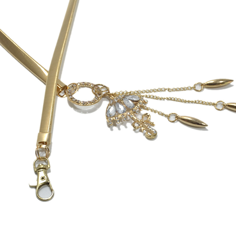 Neue Taillenkette für Damen aus Metall, beliebter Regenschirmanhänger, mit Wasserdiamanten besetzt und mit dünnem elastischem Bund_voghion.com