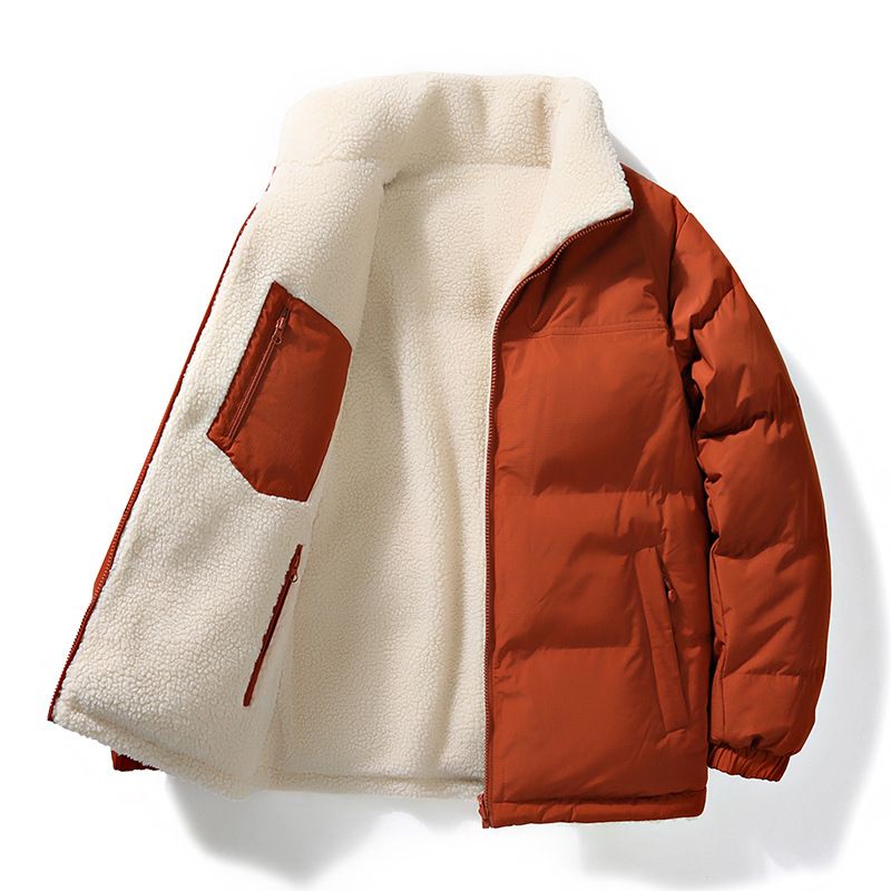Casaco de lã de cordeiro de novo estilo de inverno masculino de algodão com pelúcia e pão grosso, casaco de algodão quente solto de dupla face para mulheres_voghion.com