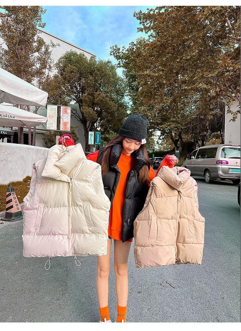 Gilet da donna imbottito in cotone spesso alla moda con colletto allentato_voghion.com