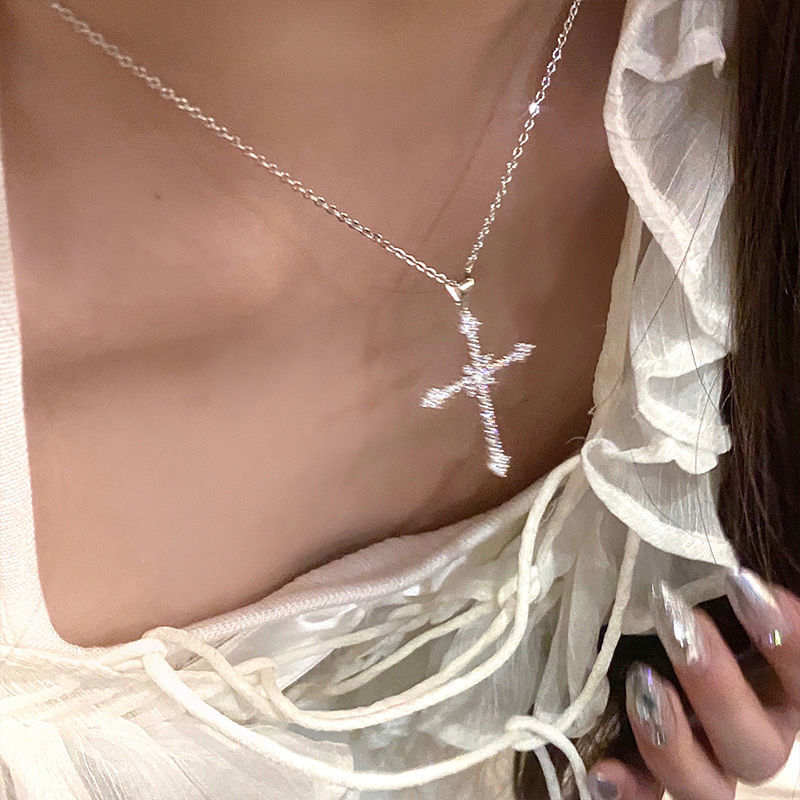 Ogrlice Sier Color za ženske CZ cirkonijev križ obesek in ogrlica verižica ogrlica choker modni nakit dodatki_voghion.com
