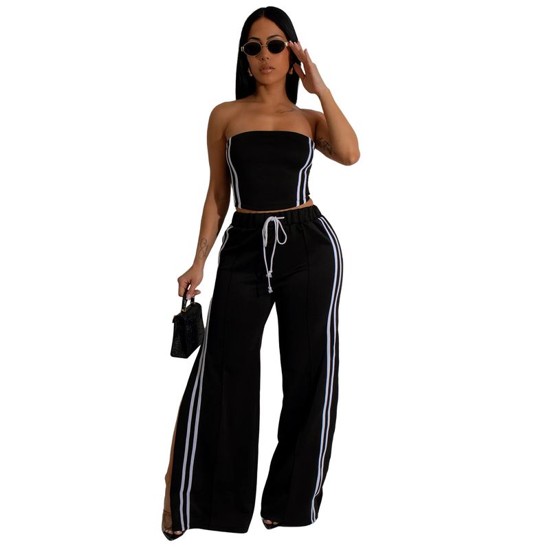 C7056 Mode Dames Effen Kleur Mouwloos Tweedelige Lange Set Nieuw_voghion.com