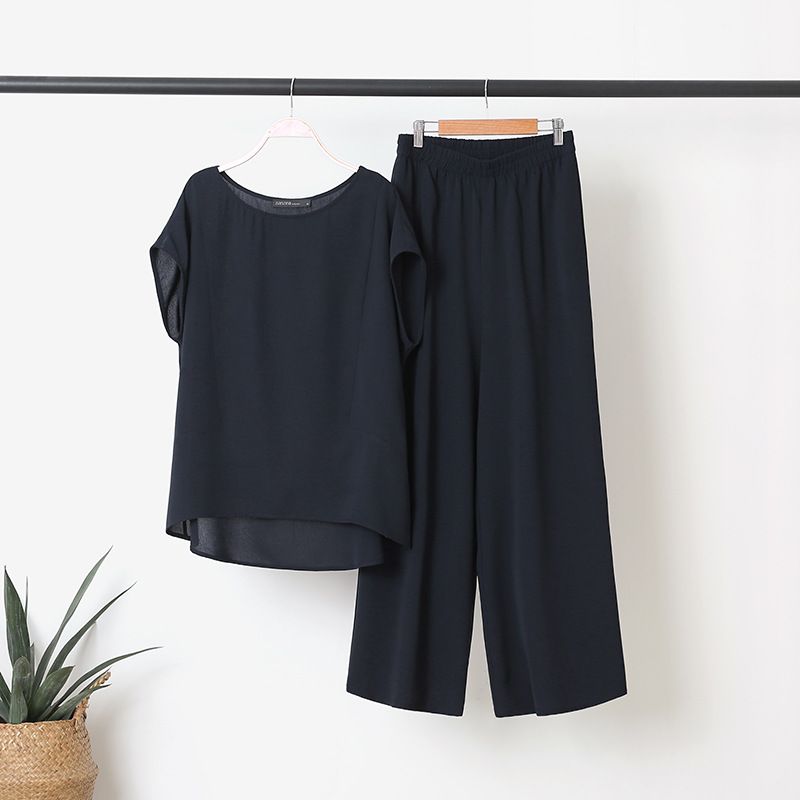 Ensemble 2 pièces pour femmes, chemise à manches courtes et pantalon large à la mode, vêtements de sport amples_voghion.com