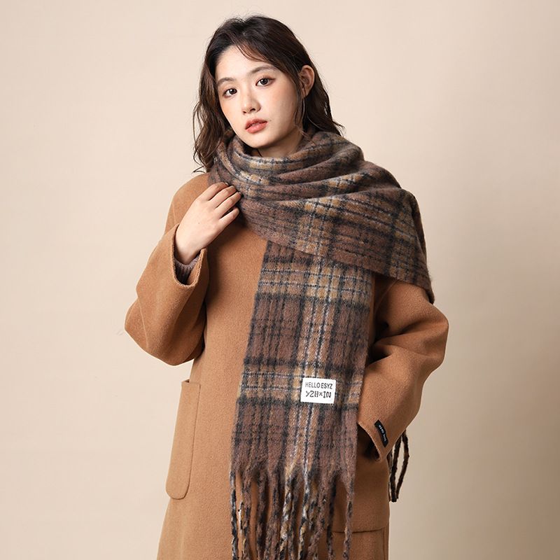 Inverno Donna High End 2024 Nuovo Scacchiera Coppia Caldo Ispessito Lungo Scialle Un Pezzo Sciarpa Trendy_voghion.com