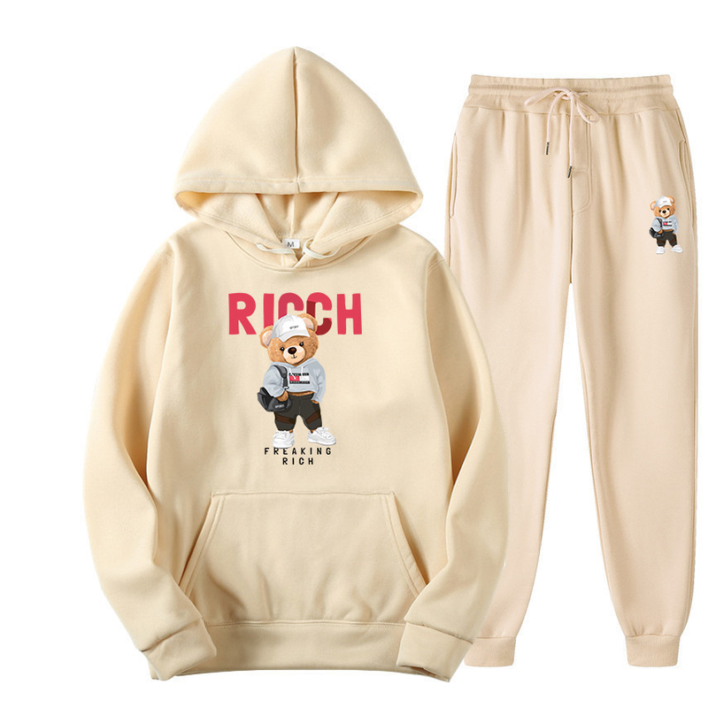 Spring and Autumn Men's Sweater Hoodie Set New Plush Sweater Women's Hip Hop Print_voghion.com