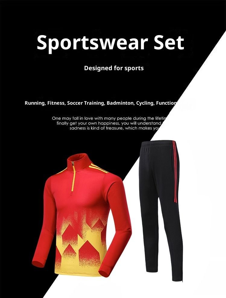 Kinder-Fußballtrikot-Set, individuelles Herbst- und Winter-Samt-Langarm-Trainingstrikot, Halbzug-Trikot, Fußballtrikot_voghion.com
