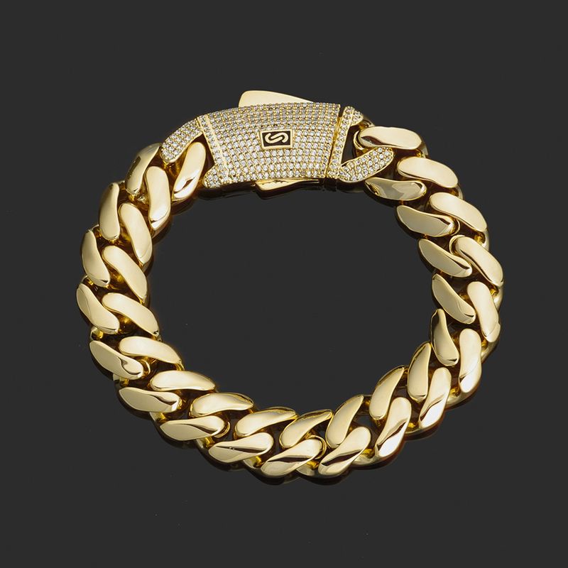 Men's Cuban Link Bracelet 14K Gold Plated Hip Hop Jewelry, High Quality Thick Chain Bracelet For Men, Trendy Unisex Accessory_voghion.com