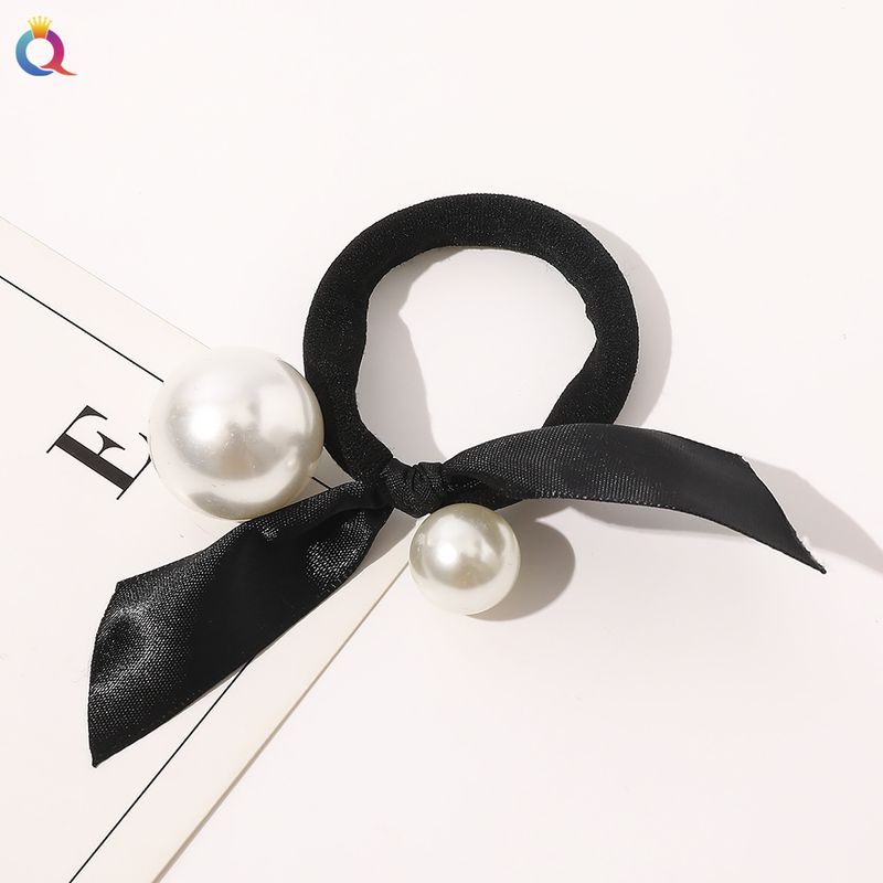 Hair Bow - Black & Houndstooth Pearl Hair Tie Set, Elegant Hair Accessories For Women (3PCS, Adjustable, 5mm Pearls)_voghion.com