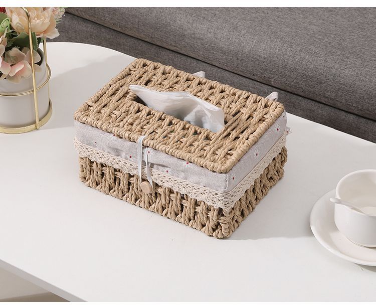 Woven Tea Table, Household Straw Woven Miscellaneous Storage, Desktop Toy Key, Cosmetics, Living Room Snacks, Drawer_voghion.com