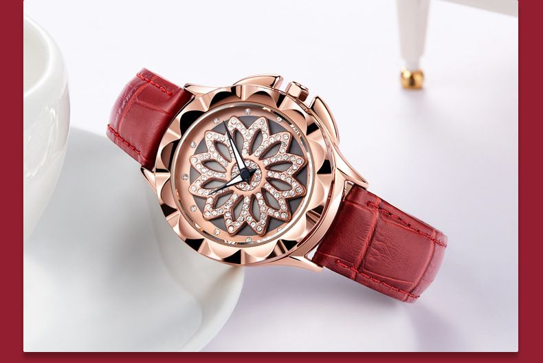 MEGIR Women's Fashion Watch With Rhinestones & Luminous Hands - Waterproof Quartz Watch For Casual Wear (White/Red)_voghion.com