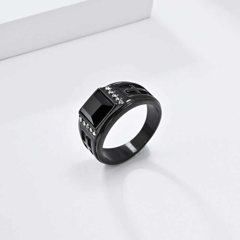 Diamant Kräiz Edelsteen Titan Stol Ring Männer Perséinlechkeet Retro Hip Hop Trendy Ringfanger Bijouen_voghion.com