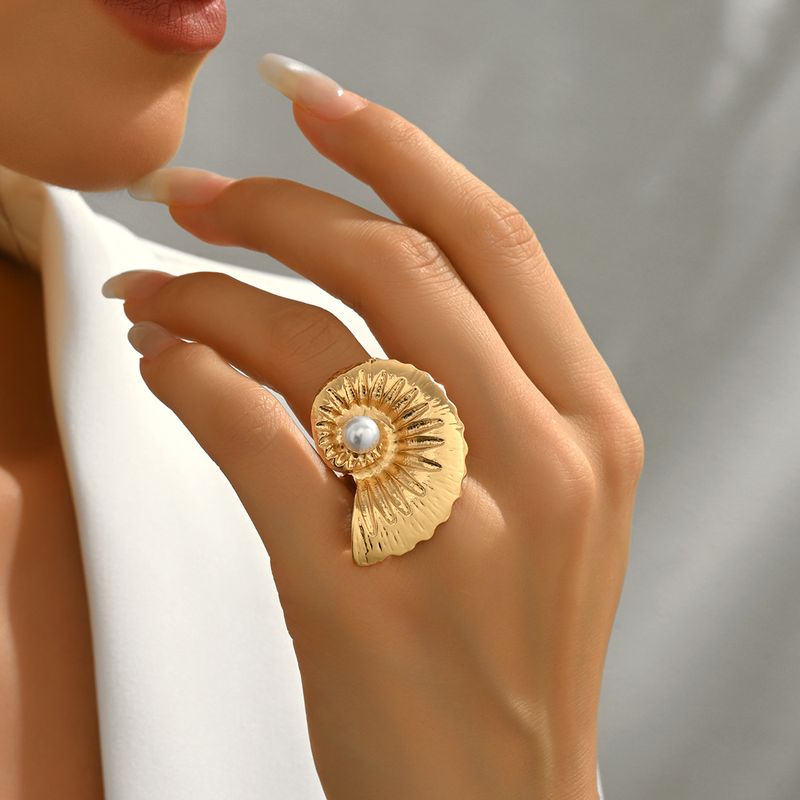 Sommer Ozean Elemente Geometrische Offene Armband Strand Urlaub Stil Conch Seestern Ring Für Frauen_voghion.com