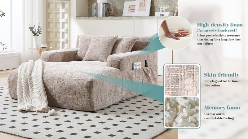 Chenille Interior Lazy Sofa Chaise Longue Armchair With Three Pillows And ArmrestsSleeping Sofa Bed Living RoomBedroomBedroomStudy Chair Bed (Grey)_voghion.com